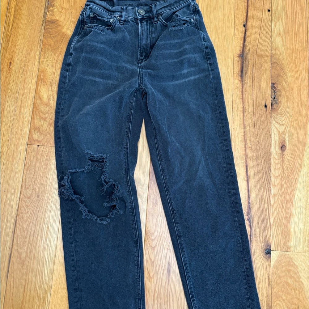 American Eagle Outfitters Black Distressed Straight Leg Jeans